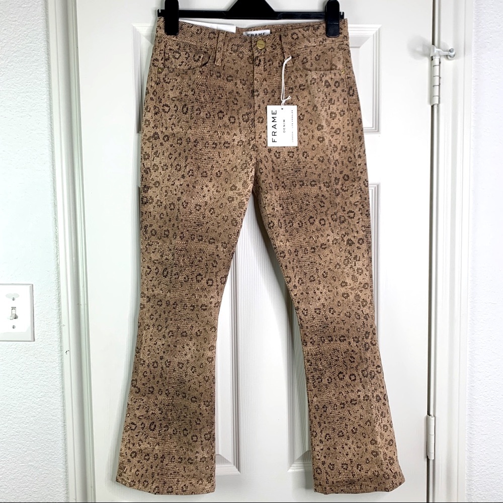 Frame Cropped Mini Boot Jeans Snake Print “Vanilla Mu” Sz 26 NWT
